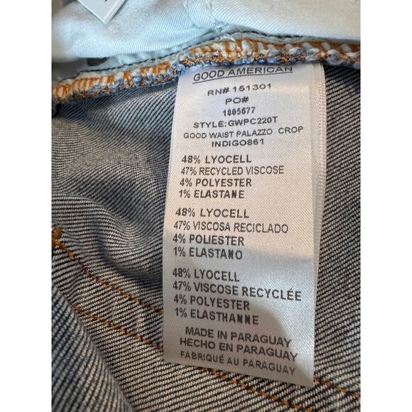 Good American Good Waist Palazzo Crop Jeans Distressed Indigo Size 18 NWT - Picture 5 of 12